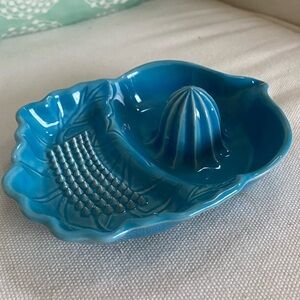 VTG Citrus Juicer Reamer Grater Cerulean Blue Turquoise Pottery MCM Barware